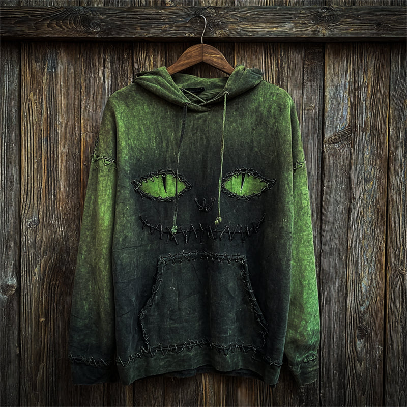 Halloween Black Cat Face Gradient Dyed Hoodie