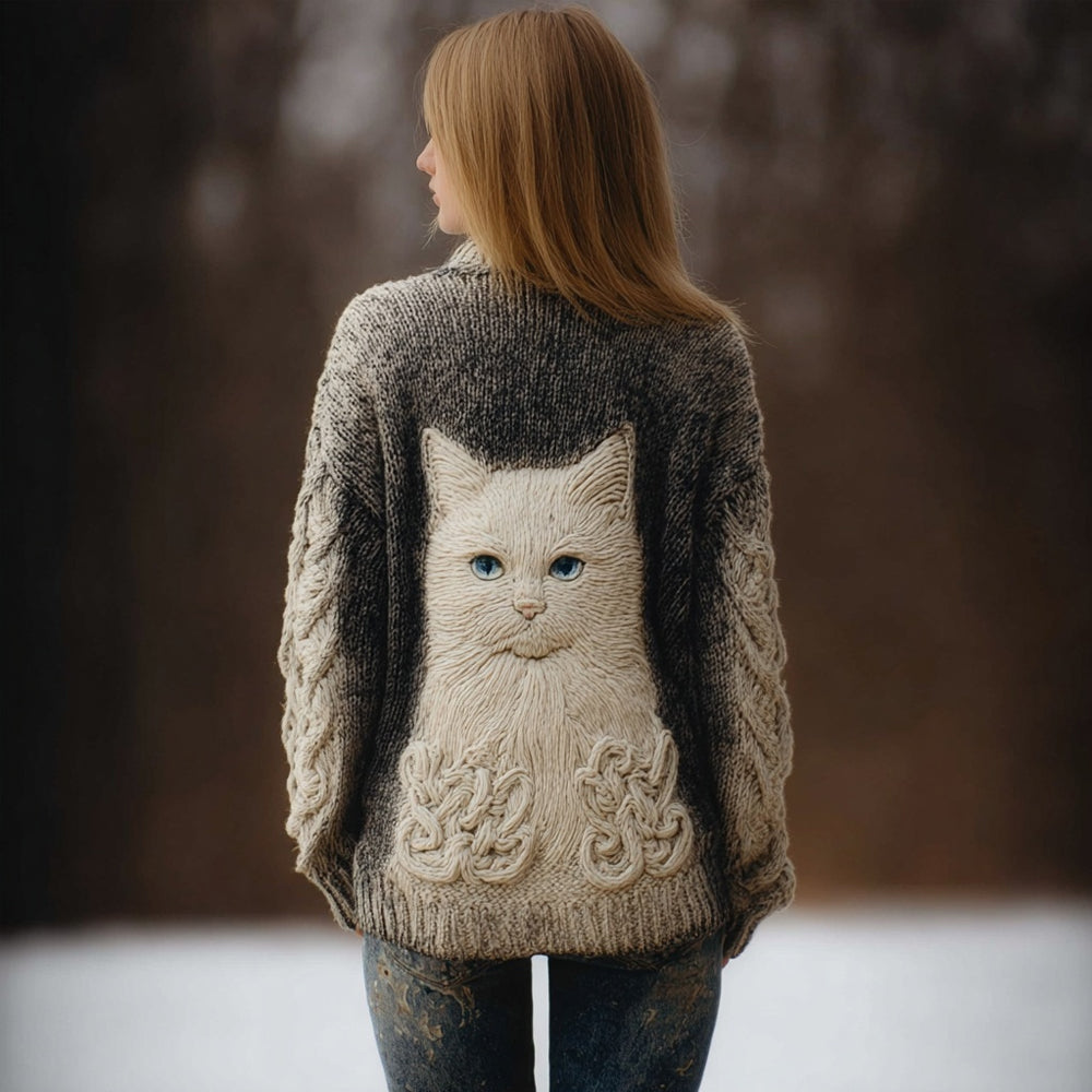 Vintage Cute Cat Embroidered Cozy Sweater Cardigan