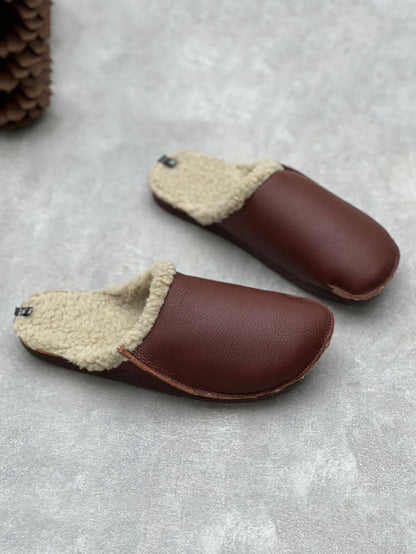 Winter Leather Fleece-lined Flat Slippers Av1041