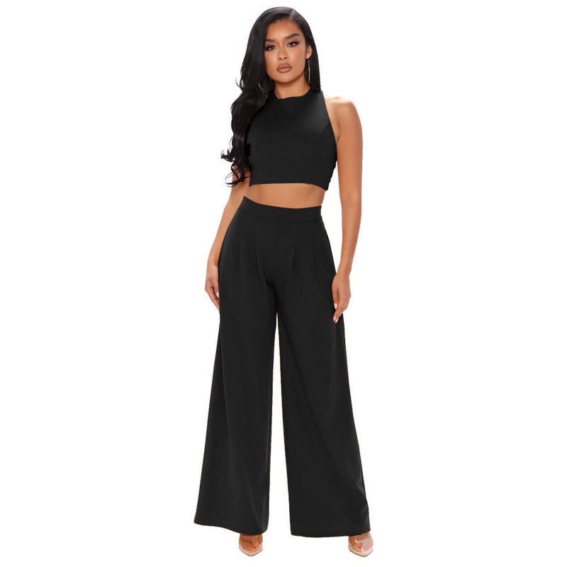 Cropped Tank Top and Flare Pants Set – Sports Two Piece