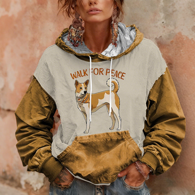 Comstylish Women's Vintage Walk For Peace Print Hoodie