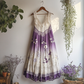 Boho Gradient Lavender Embroidered Pattern Lace Linen Dress elevenforest