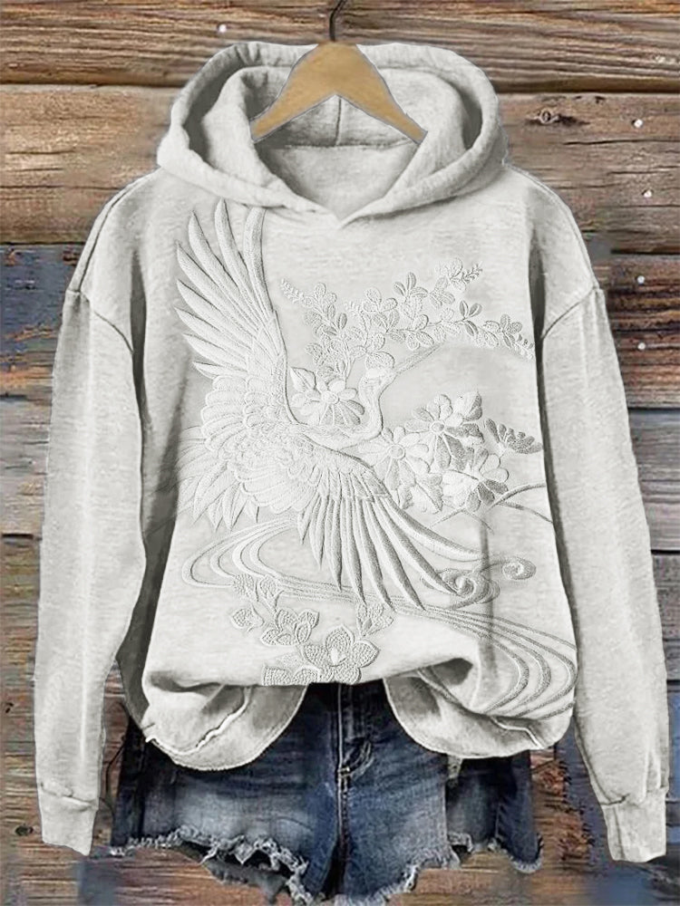 Classy Cranes Japanese Embroidered Hoodie elevenforest