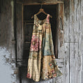 Women's Vintage Floral Patch Cotton And Linen Sleeveless Dress elevenforest