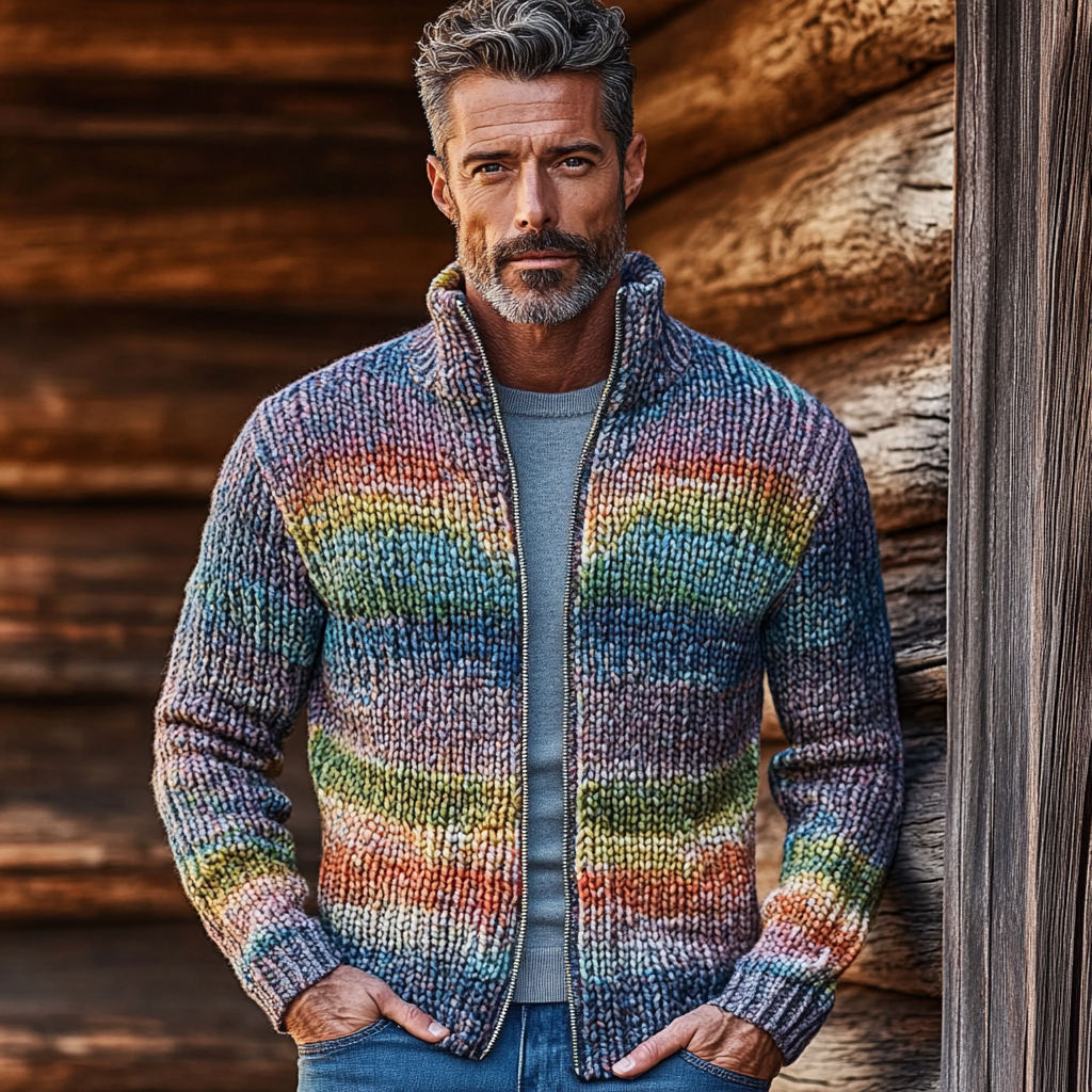 Men's Vintage Gradient Knitted Jacquard Zip Cozy Sweater elevenforest