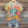 Comstylish Women's Hippie Vibe Peace And Love Hippie Floral Painting Art Print T-shirt