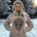 Women's Viking Tribal Tree Of Life Celtic Chunky Knit Hooded Sweater elevenforest