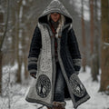 Women's Viking Style Tree Of Life Celtic Knot Vintage Black And White Color Long Hooded Cardigan Sweater