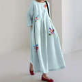 Women's Striped Sequined Bird Pattern Cotton And Linen Dress elevenforest