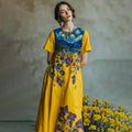 Women's Oil Painting Starry Sky Contrast Color Floral Maxi Dress elevenforest