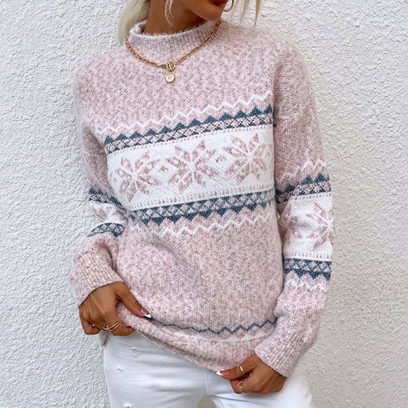 Vintage Jacquard Half Turtleneck Snowflake Sweater elevenforest