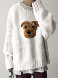 Comstylish Cute Norfolk Terrier Embroidered Cozy Knit Sweater