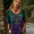 Women's Vintage Viking Tree Of Life V-neck T-shirt elevenforest