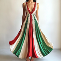 Women's Vintage Italian Flag Pattern V-neck Dress elevenforest