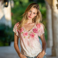 Vintage Pink Rose Gradient Art Linen Blend T-shirt elevenforest