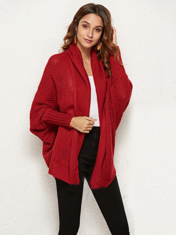 Batwing Sleeves Loose Color Cardigan Tops