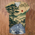 Women's Crimson Dusk in the Pine Forest Japanese Art Print Casual T-Shirt elevenforest