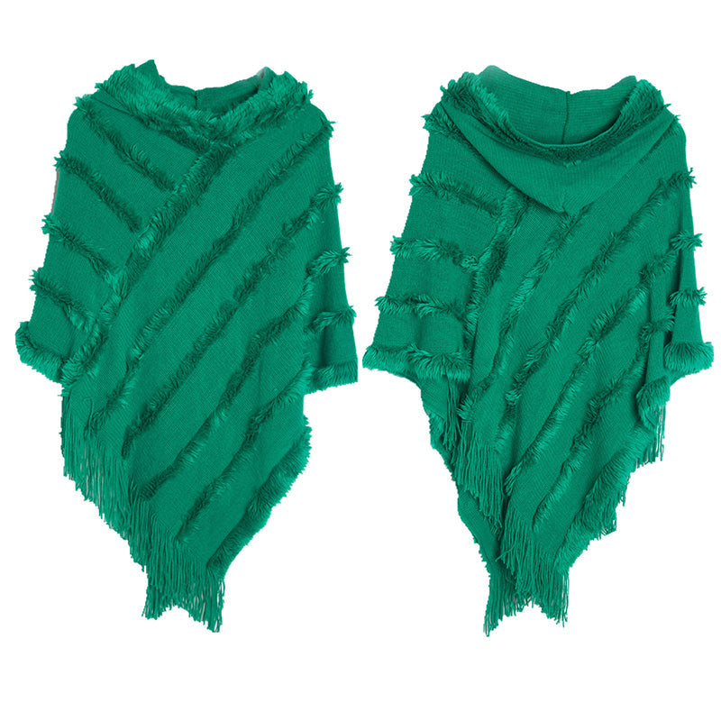 Vintage Solid Fringed Hooded Sweater Pullover Shawl elevenforest
