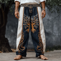 Men's Retro Viking Tree Of Life Contrast Color Linen Pants elevenforest