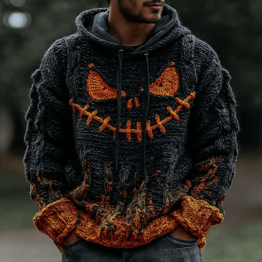 Men's Halloween Pumpkin Art Knit Hooded Sweater elevenforest