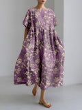 Vintage Floral Pattern Linen Blend Cozy Maxi Dress elevenforest
