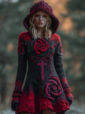 Halloween Viking Style Lady Hooded Knit Sweater Dress elevenforest