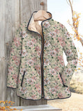 Oil Painting Peony Floral Pattern Printed Women's Casual Quilted Cardigan