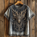 Men's Viking Celtic Wolf Head Washed Contrast Color Linen T-shirt elevenforest