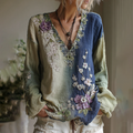 Classy Vintage Gradient Japanese Sakura Cherry Blossoms Embroidered Cotton And Linen Long Sleeve Shirt elevenforest