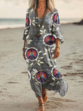 Women's Hippie Botanical Art Print Pocket Cotton Dresses