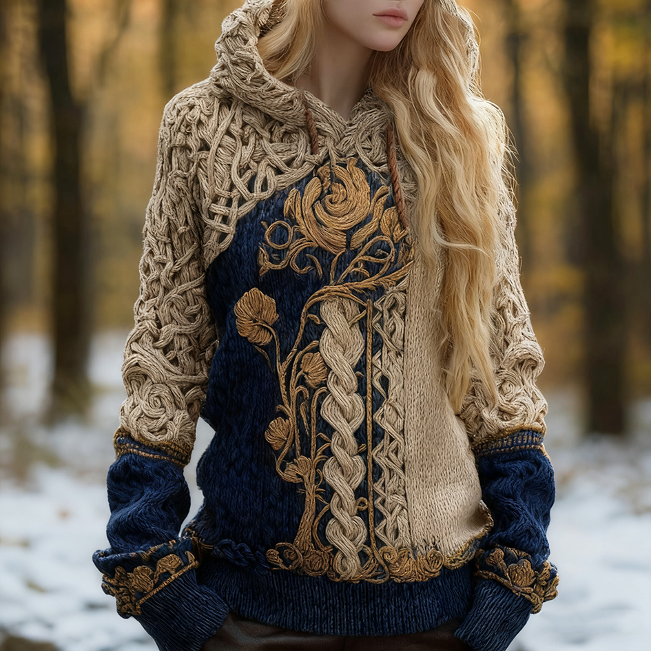 Comstylish Women's Viking-style Winter Warm Hooded Knitted Sweater