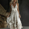 Women's Vintage Rose Embroidery Art V-neck Casual Camisole Dress elevenforest