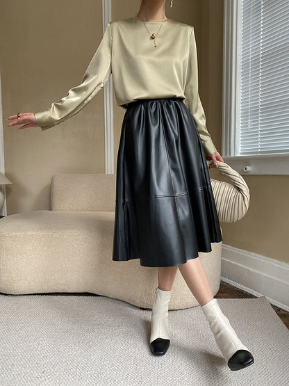 Long Sleeves Loose Color Round-neck Blouses&shirts Tops
