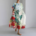Comstylish Watercolor Rose & Statue Of Liberty Print Women's Maxi Dress