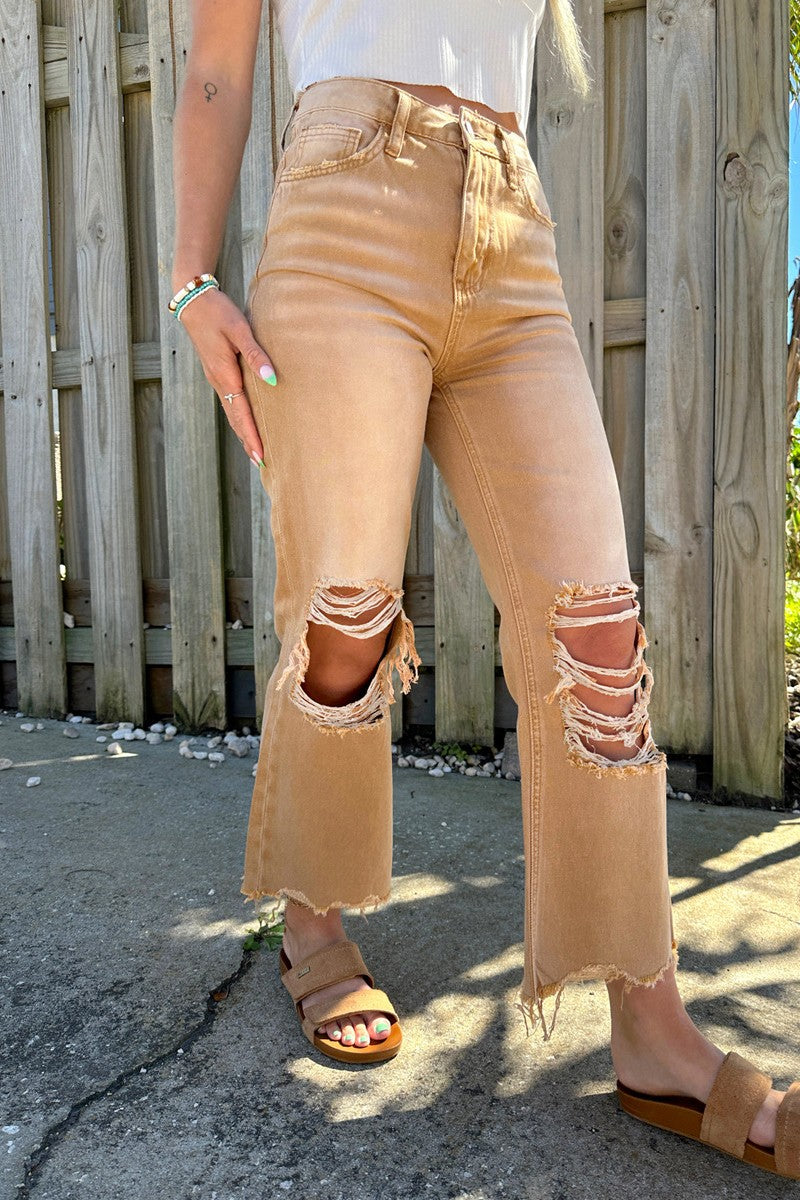 Ripped Patchwork High Waist Regular Denim Jeans