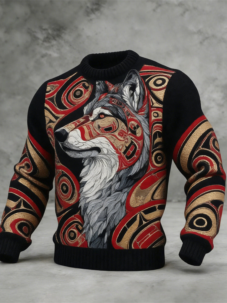 Japanese Wolf Totem Men's Cozy Sweater elevenforest
