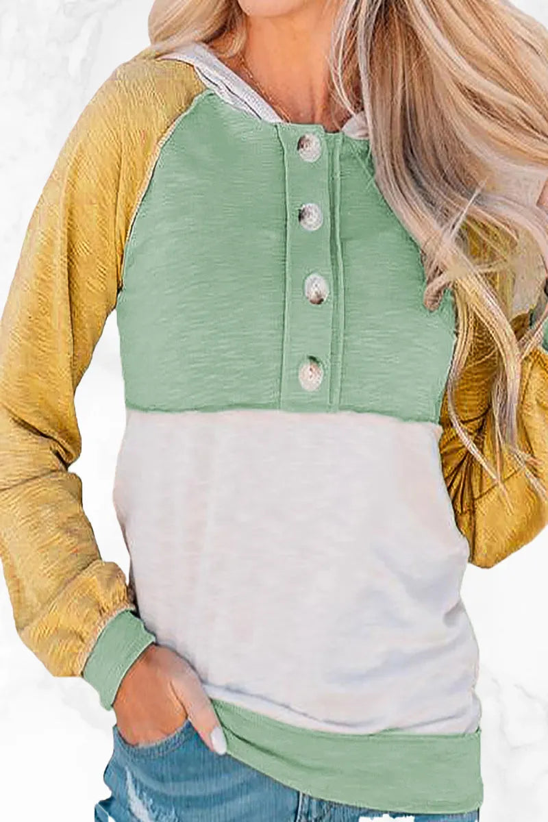 Color Block Contrast Mandarin Collar Hoodies