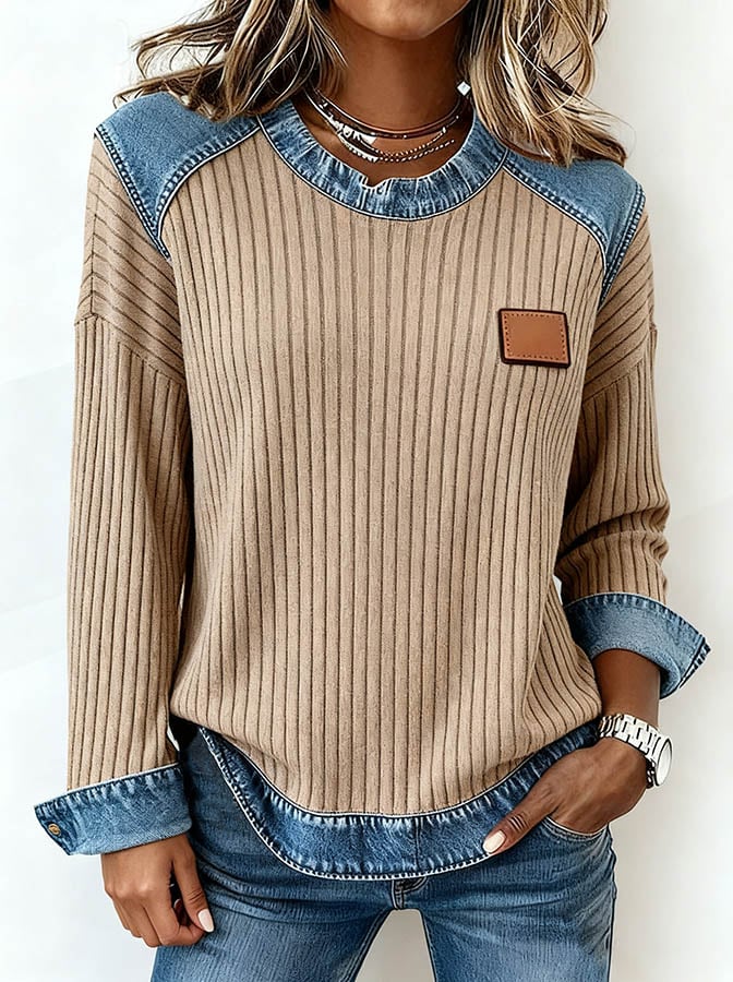 Women'S Casual Loose Waffle Panel Top 