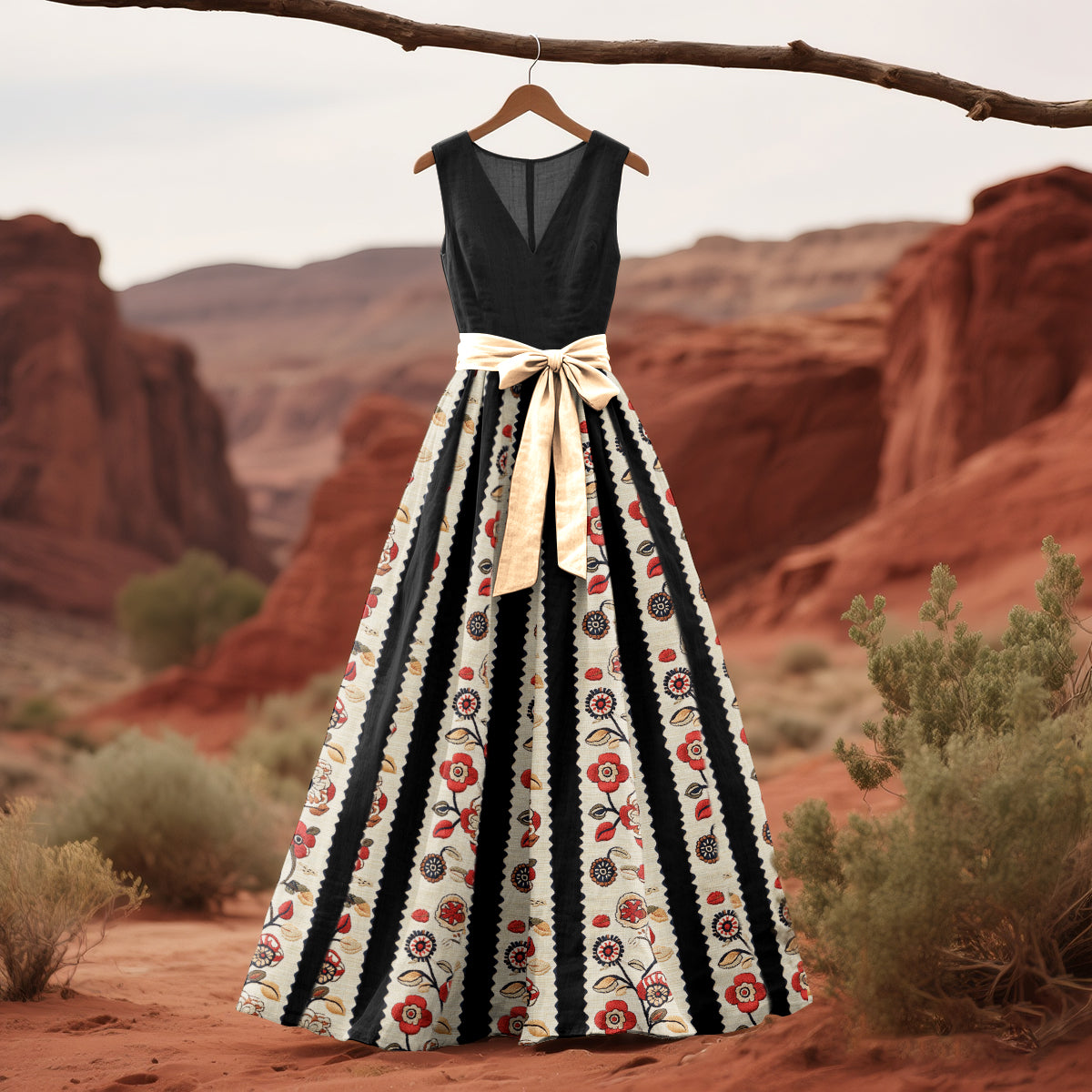 Women's Vintage Floral Art Sleeveless Dress elevenforest