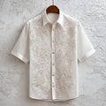 Men's Floral Lace Embroidered Casual Linen Shirt elevenforest