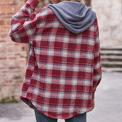 Hooded Flannel Plaid Coat Shirt in Multiple Colors
