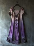 Bohemian Lavender Embroidery Patchwork Art Sleeveless  Cozy Linen Maxi Dress elevenforest