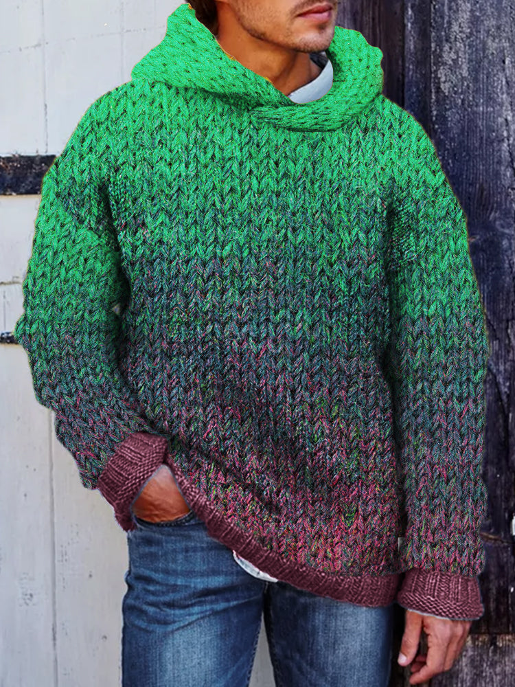 Men's Gradiant Art Crochet Cozy Hooded Sweater elevenforest