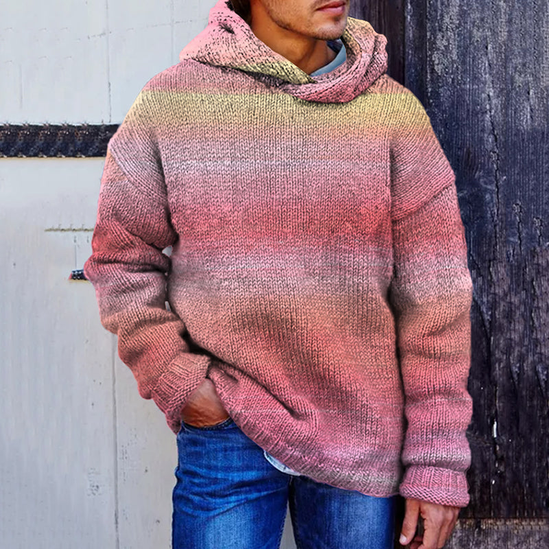Men's Vintage Gradient Colorful Cozy Hooded Sweater elevenforest
