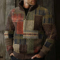Men's Vintage Patchwork Contrast Zip Sweater elevenforest