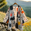 Summer Farm Cat Peekaboo Natural Patchwork Linen Kimono elevenforest
