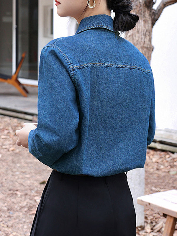 Long Sleeves Loose Buttoned Split-joint Lapel Blouses&shirts Tops