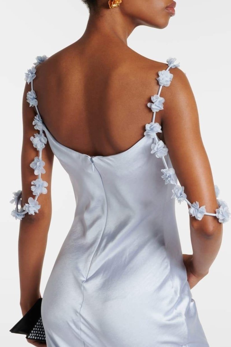Olive -appliqué Satin Maxi Dress