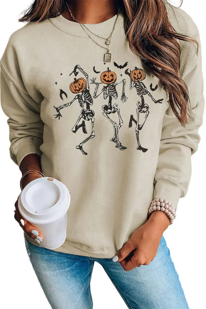 Khaki Skeleton Pumpkin Graphic Sweatshirt