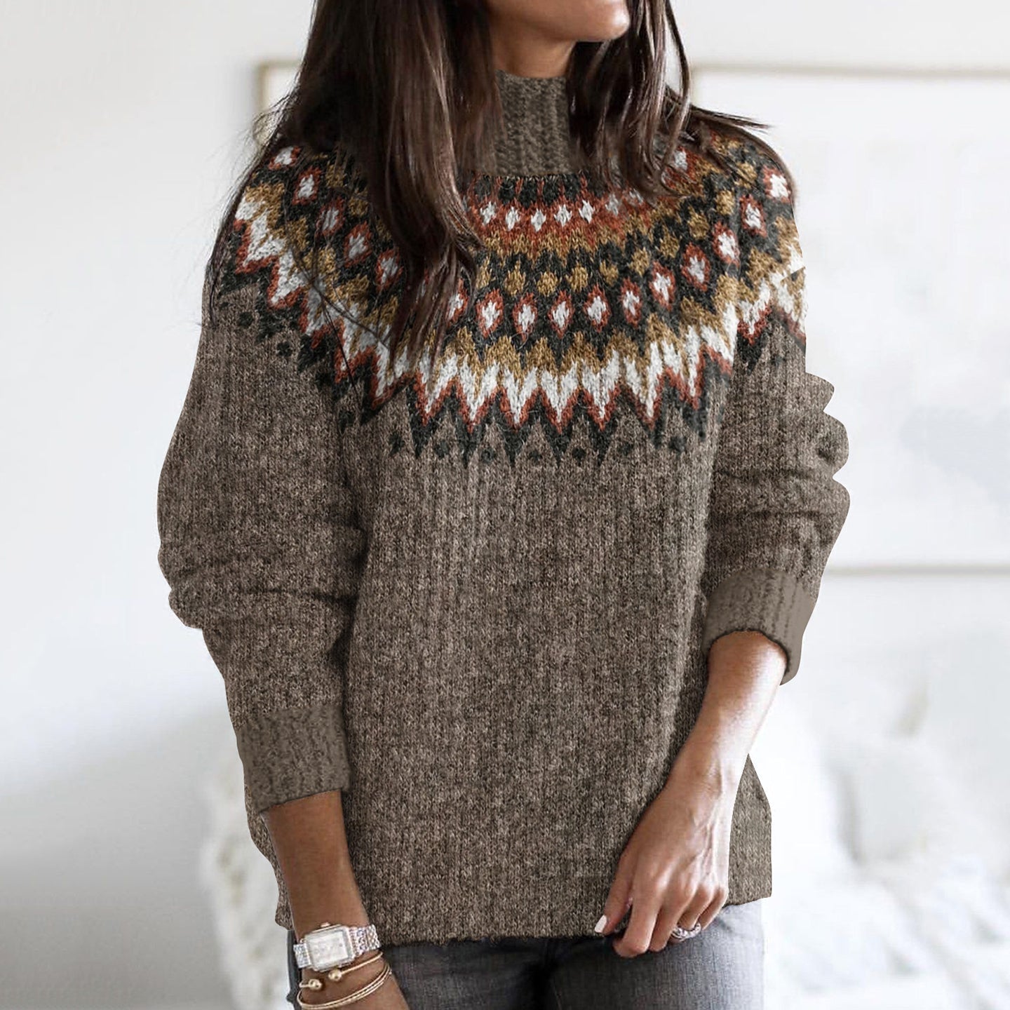Retro Wavy Pattern Turtleneck Sweater elevenforest